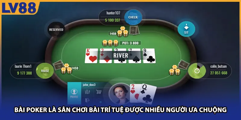 Bài Poker là sân chơi bài trí tuệ được nhiều người ưa chuộng